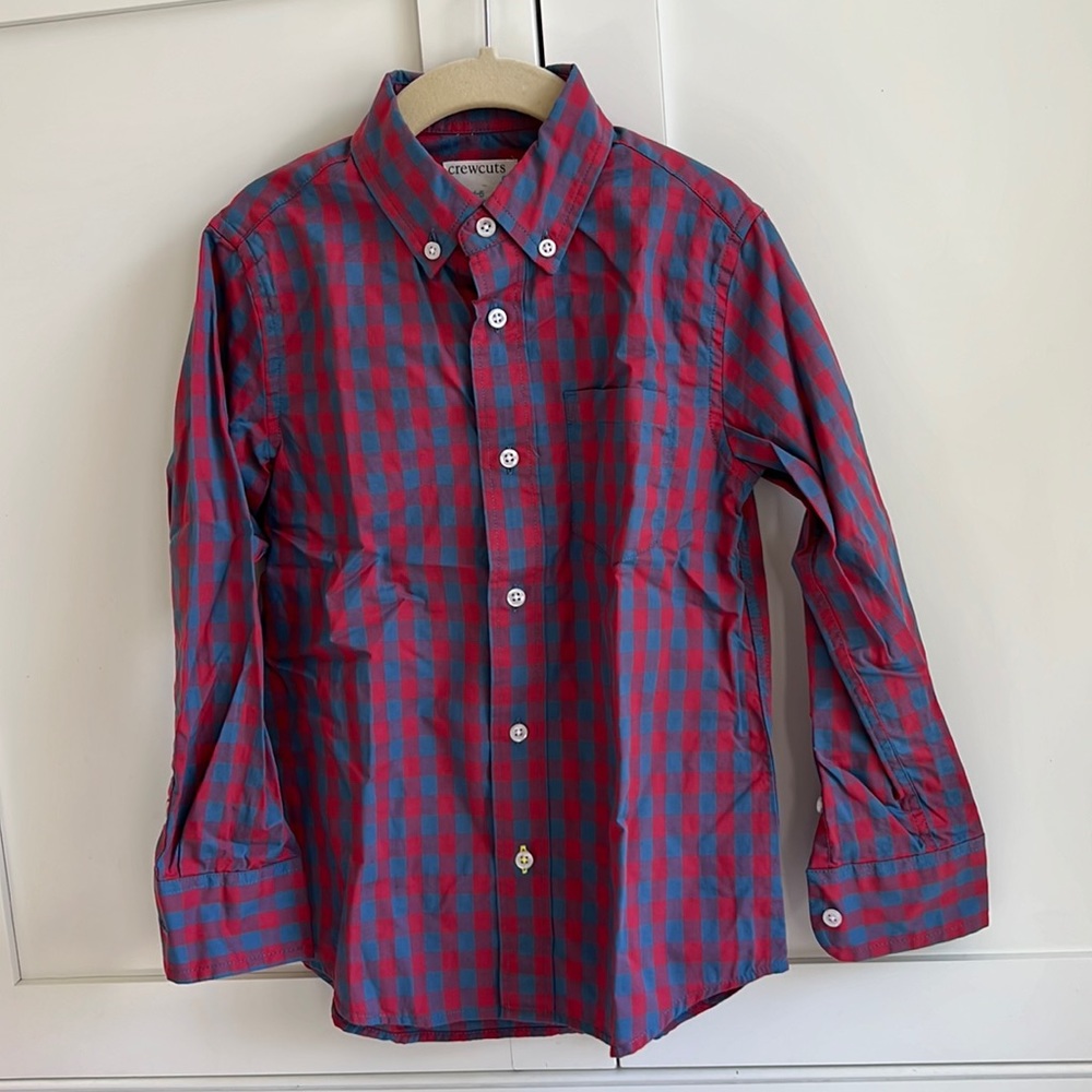 J.Crew Crewcuts Boys' Secret Wash shirt in blue & red plaid, size 4-5